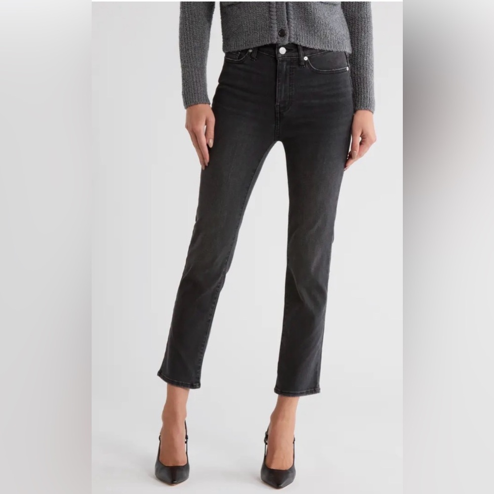 Frame Denim Women's Straight Leg Jeans — Washed Charcoal Black